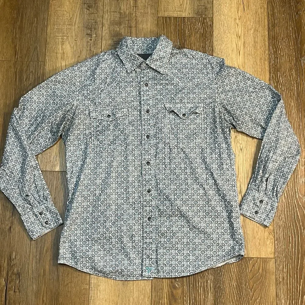 Wrangler 20X Competition Advanced Comfort Blue Pearl Snap M Geometric Western